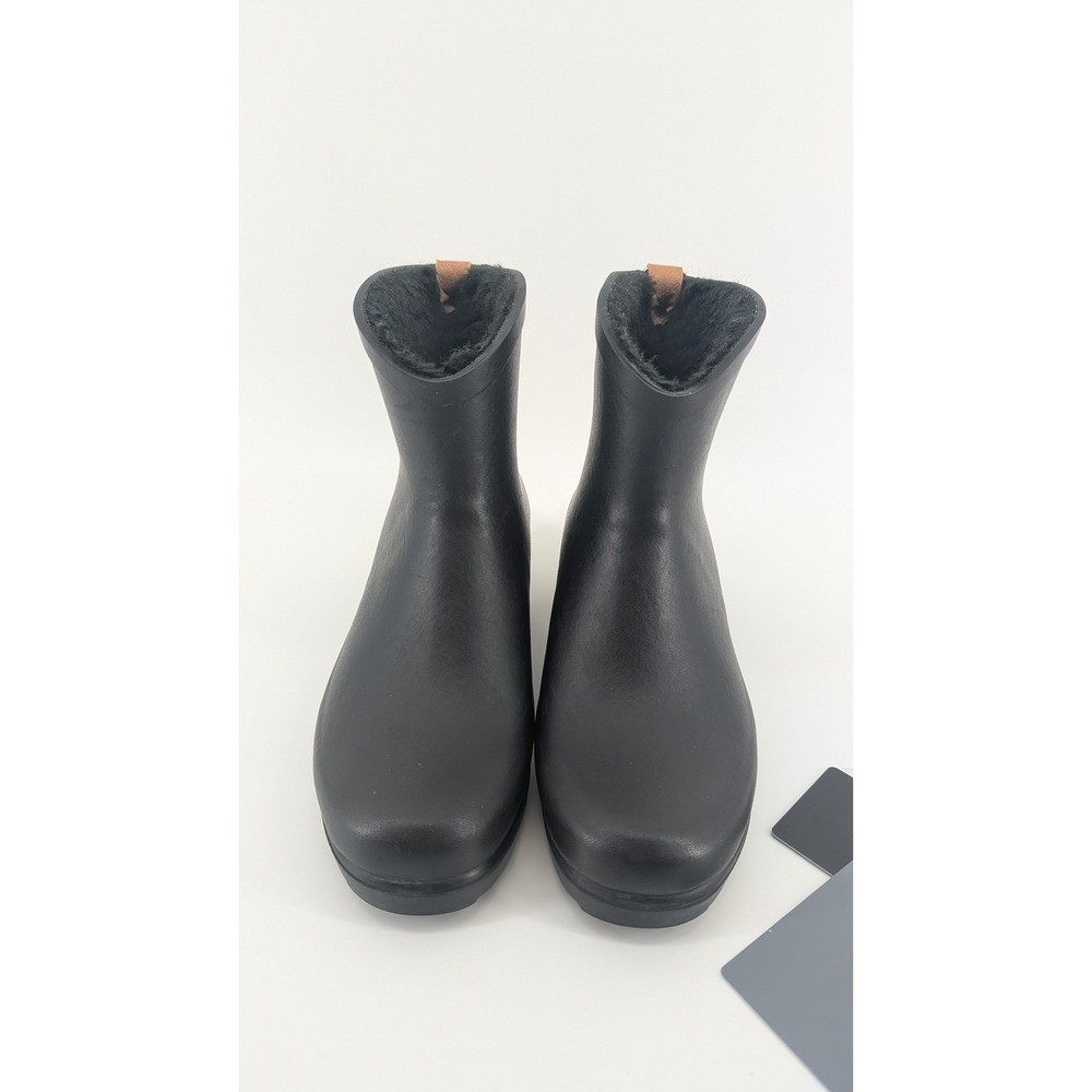 Aigle Miss Julie Black Rubber Faux Fur Lined Rain Boots Ankle Booties Size 38